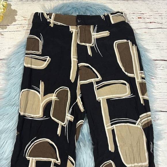 Zara Geometric Tan Black Patterned Wide Leg Pants - Picture 6 of 8